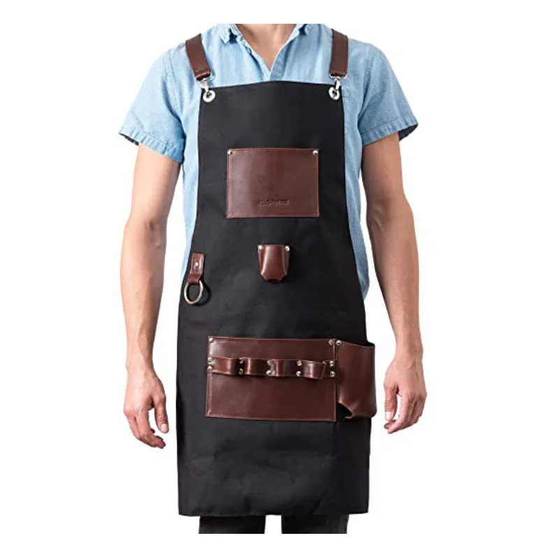 Thick Canvas Apron for Men Electricians Gardeners Carpenters Workwear Kitchen Outdoor Barbecue Leather Apron Customized LOGO