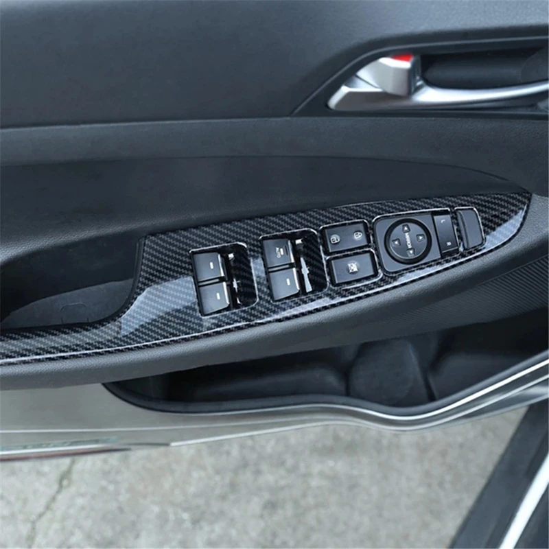 LHD For Hyundai Tucson 2015 2016 2017 2018 2019 2020 ABS Carbon Fiber Car door Armrest Window Switch Button Lift Panel FrameT