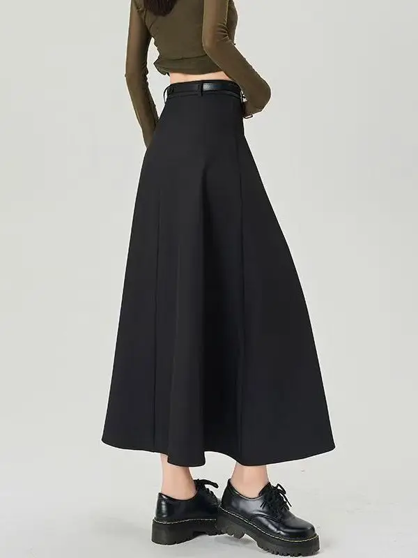 

Gray Suit Style Pleated Skirt Women's Spring Summer High Waist A-Line Skirt Cover Hip Casual Korean Style Polyester Fiber