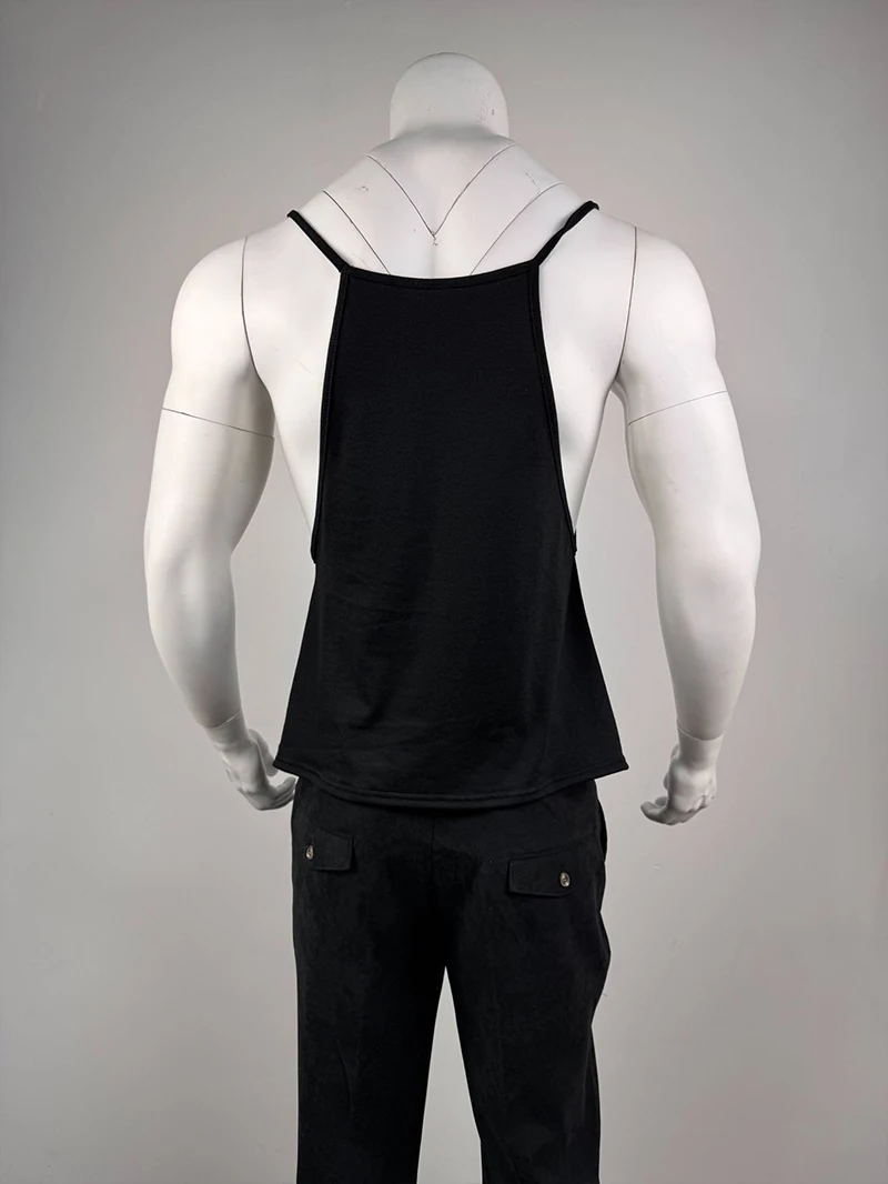 Herren-Tanktop mit tiefem U-Ausschnitt, dünnen Spaghettiträgern, einfarbig, für Fitness, Bodybuilding, Muskeltraining, ärmellos – Detail 20
