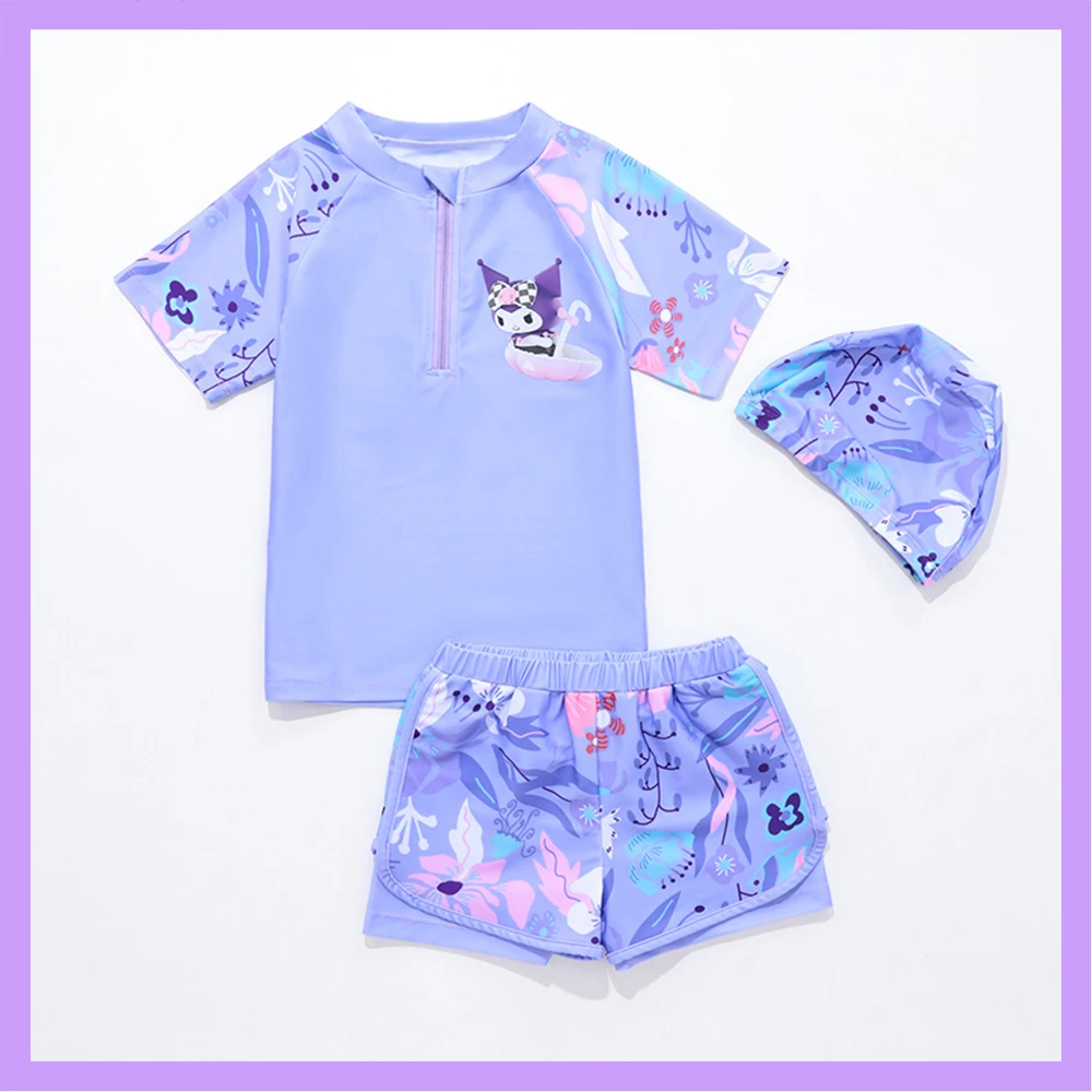 Kids Swimsuit Sanrios Kuromi Anime Kawaii Professional Training Quick-Drying Sunscreen Swimwear Split Parent-Child Beach Clothes