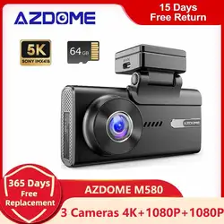 AZDOME M580 Автомобильный видеорегистратор 5K Видеорегистратор 3 камеры 4K + 1080P + 1080P Запись задней камеры с GPS WIFI Ночное видение 24-часовой парковочный монитор