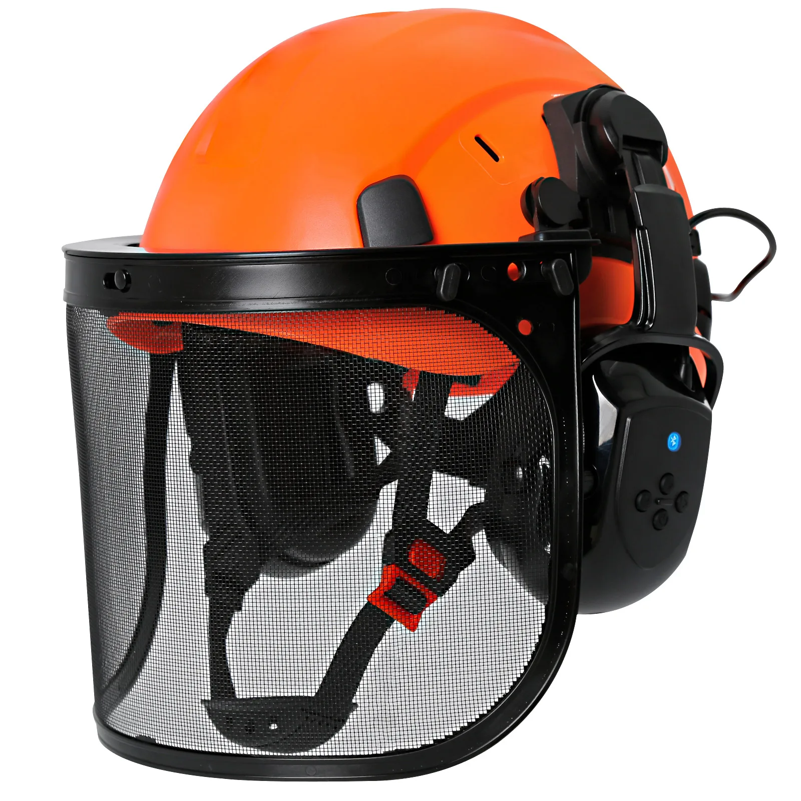 CE Protective Full Face Mesh Shield Mask Forestry Chainsaw Safety Helmet Brushcutter Trimmer Hard Hat with Bluetooth Earmuffs
