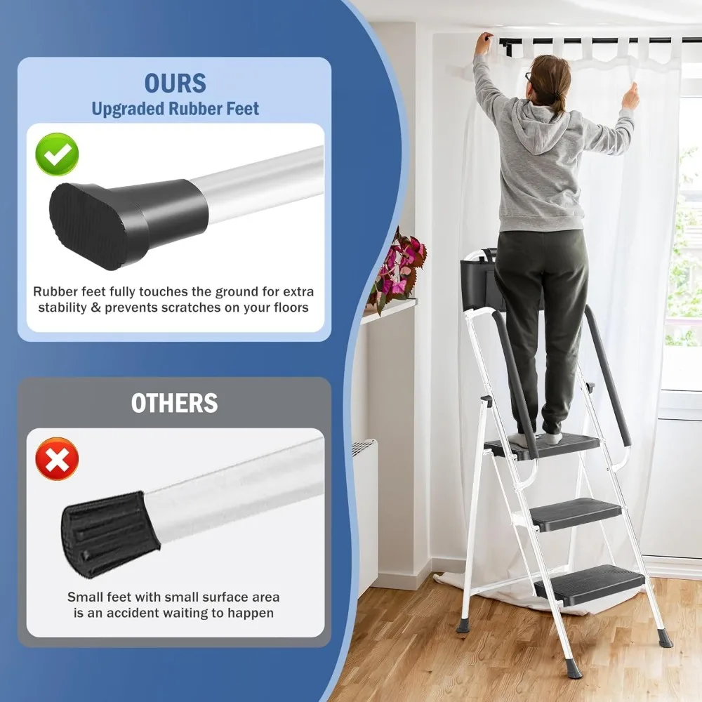 3-Step Ladder with Hand Rails Anti-Slip Platform & Rubber Feet - Lightweight Heavy Duty Foldable & Portable - 330 lbs Capacity