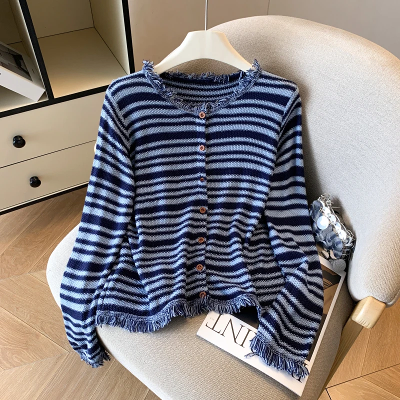

Women Striped Knitwear Cardigan Vintage 2000s Long Sleeve Soft Cozy Luxury Sweater Harajuku Korean Style Sweater Clothes Autumn