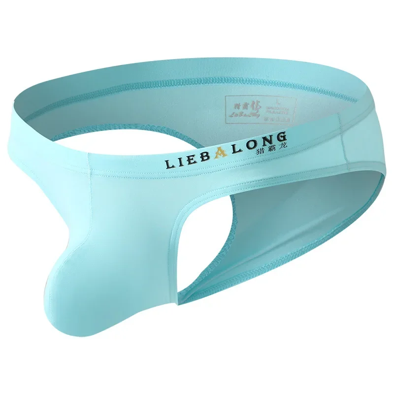 New Solid Color Men Low Waist Bikini Briefs, Cotton Half Buttock Underwear with Large Pouch