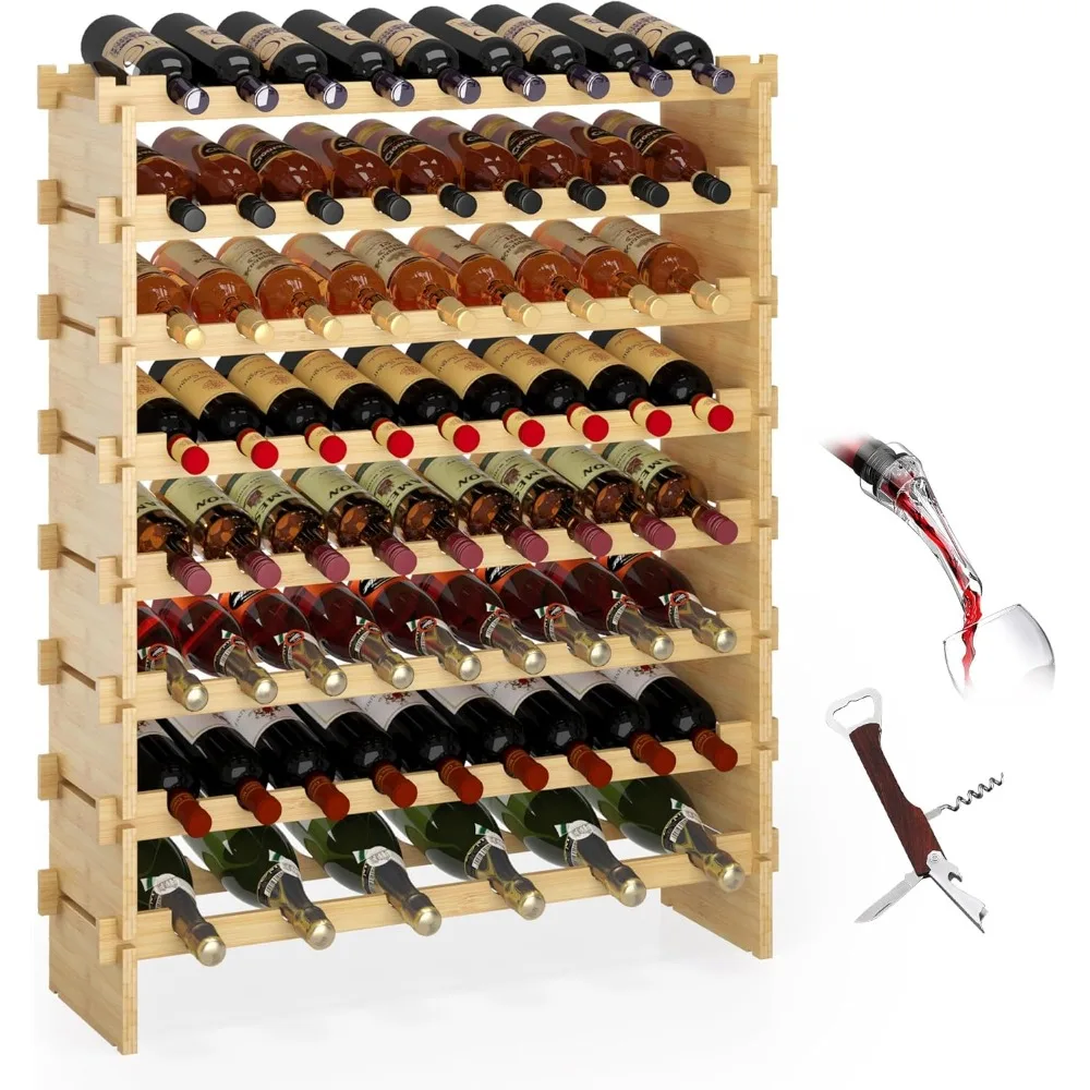 Floor Bamboo Stackable Wine Storage Racks Wall Mounted,Modular Wine Bottle Stand Holder Display Shelf for Cabinet