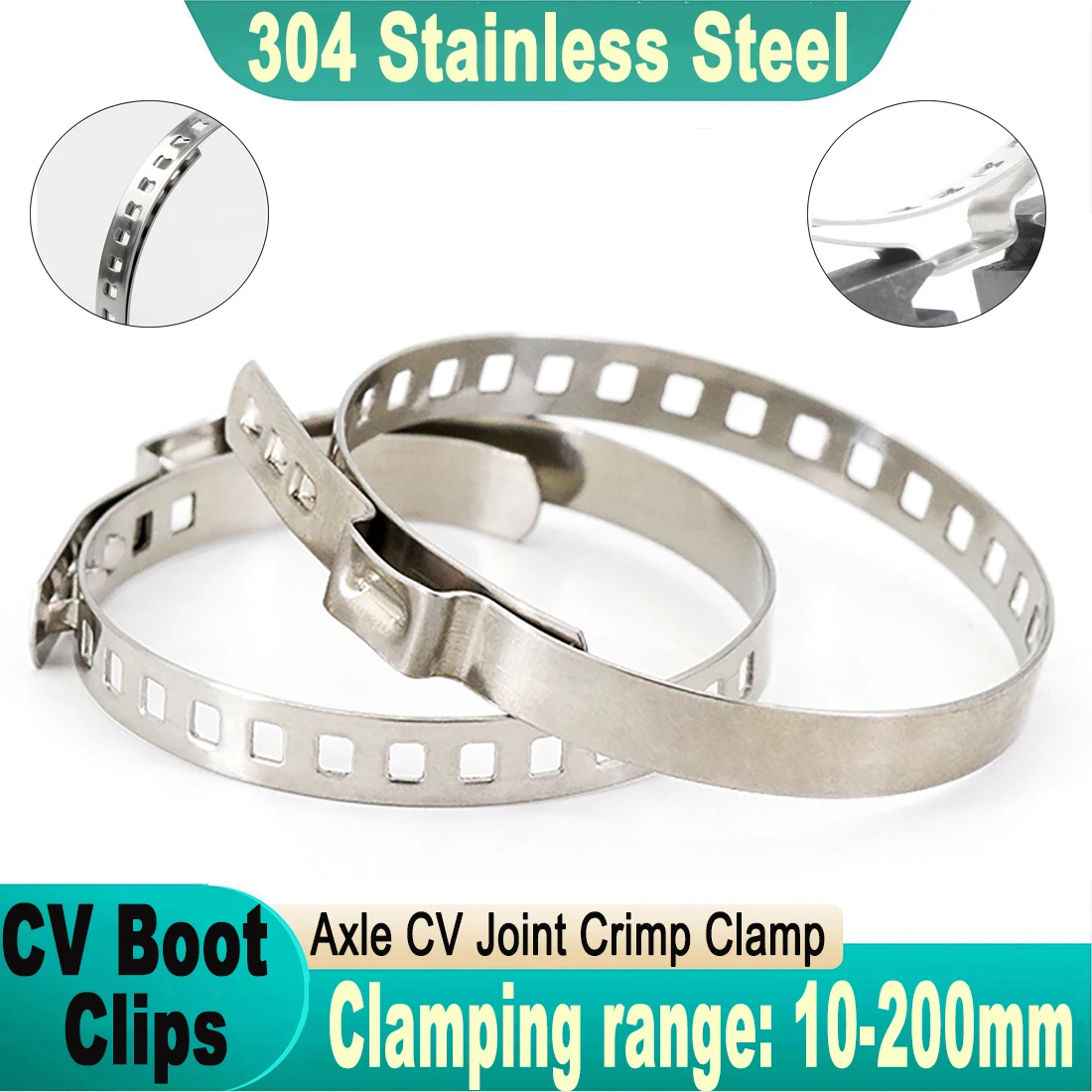 1PCS 10~200mm Adjustable Auto Fasteners Axle CV Joint Boot Crimp Clamp Kit Driveshaft Ball Cage Clips Car Accessories