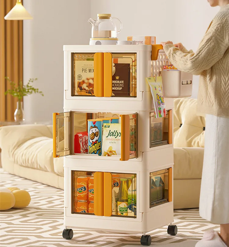 3 Layers Light Luxury Movable Storage Rack Kitchen Cupboard Bedroom Living Room Snacks Clothing Sundries Storage Rack