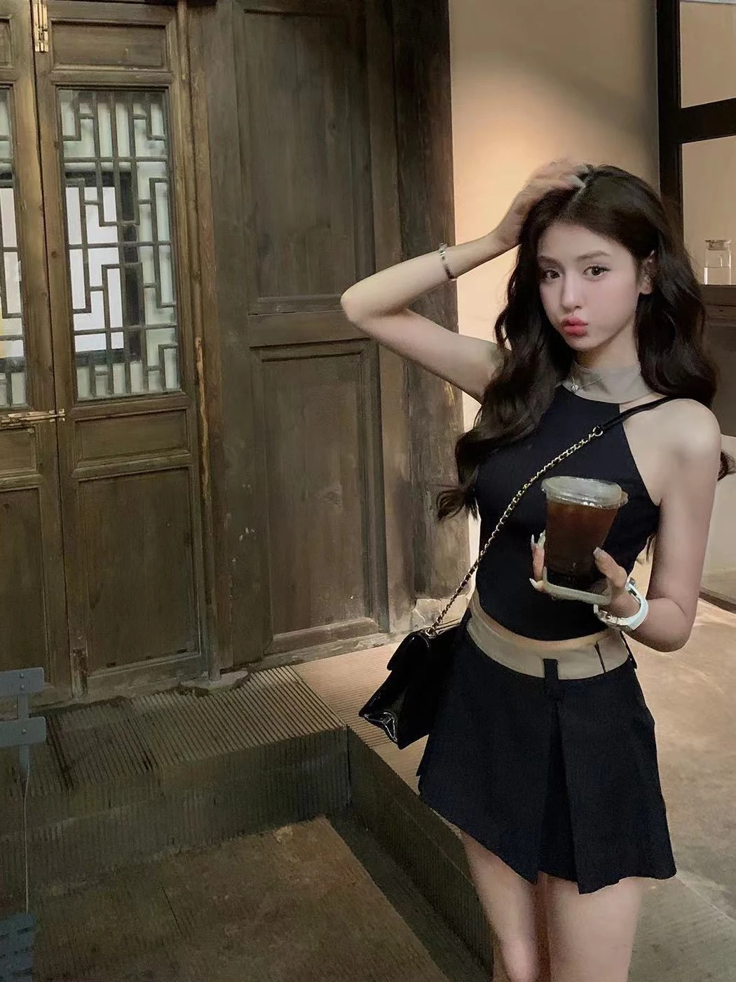 

Комплект из двух предметов KING BRAND: сексуальный топ на бретельках и юбка А-силуэта с высокой талией, из полиэстера, летняя мода