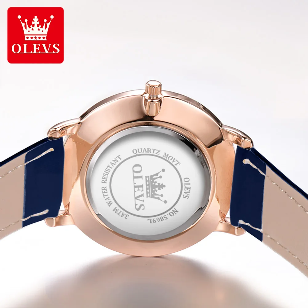 OLEVS 5869 Classic Minimalist Ladies' Watches Leather Strap Waterproof Quartz Watch Women Calendar Versatile Genuine Wristwatch
