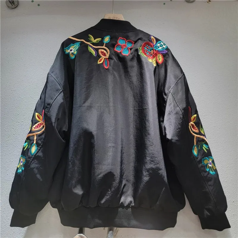 

Vintage Embroidered Jacket Women 2025 Autumn New Fashion European Style Long Sleeve Zipper Casual Top Quilted Baseball Jacket