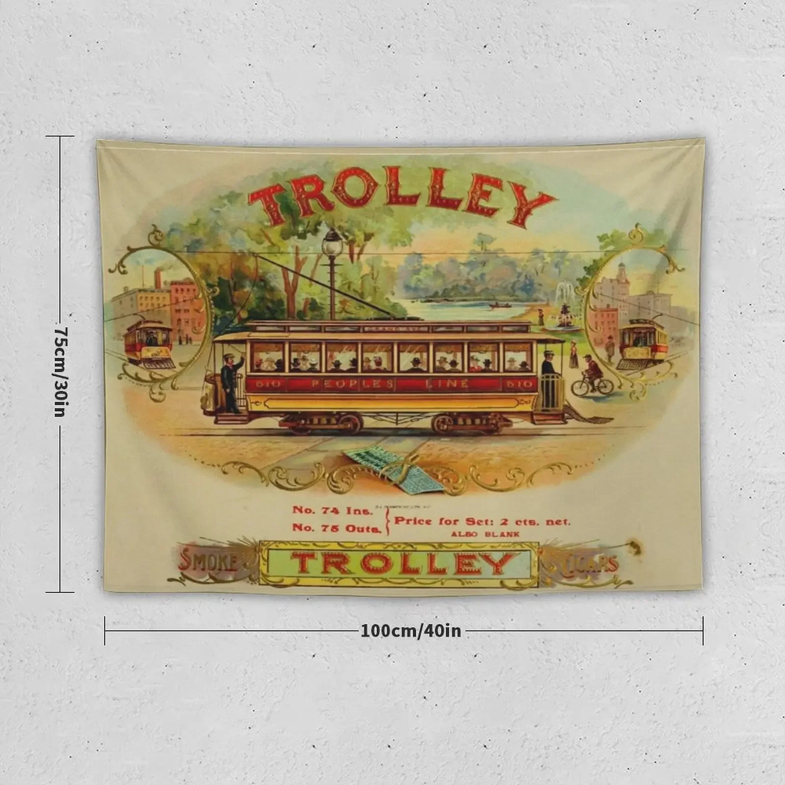 Early 1900 trolley vintage cigar box label Tapestry Living Room Decoration Room Decore Aesthetic Wall Hanging Decor Tapestry