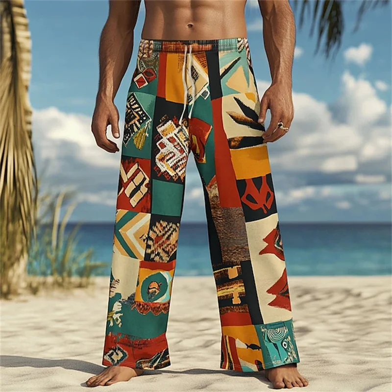 

Men's Casual Resort Hawaiian Beach Shorts 2025 Summer Loose-Fit Breathable Floral Pants Vintage-Style Men's Long Pants