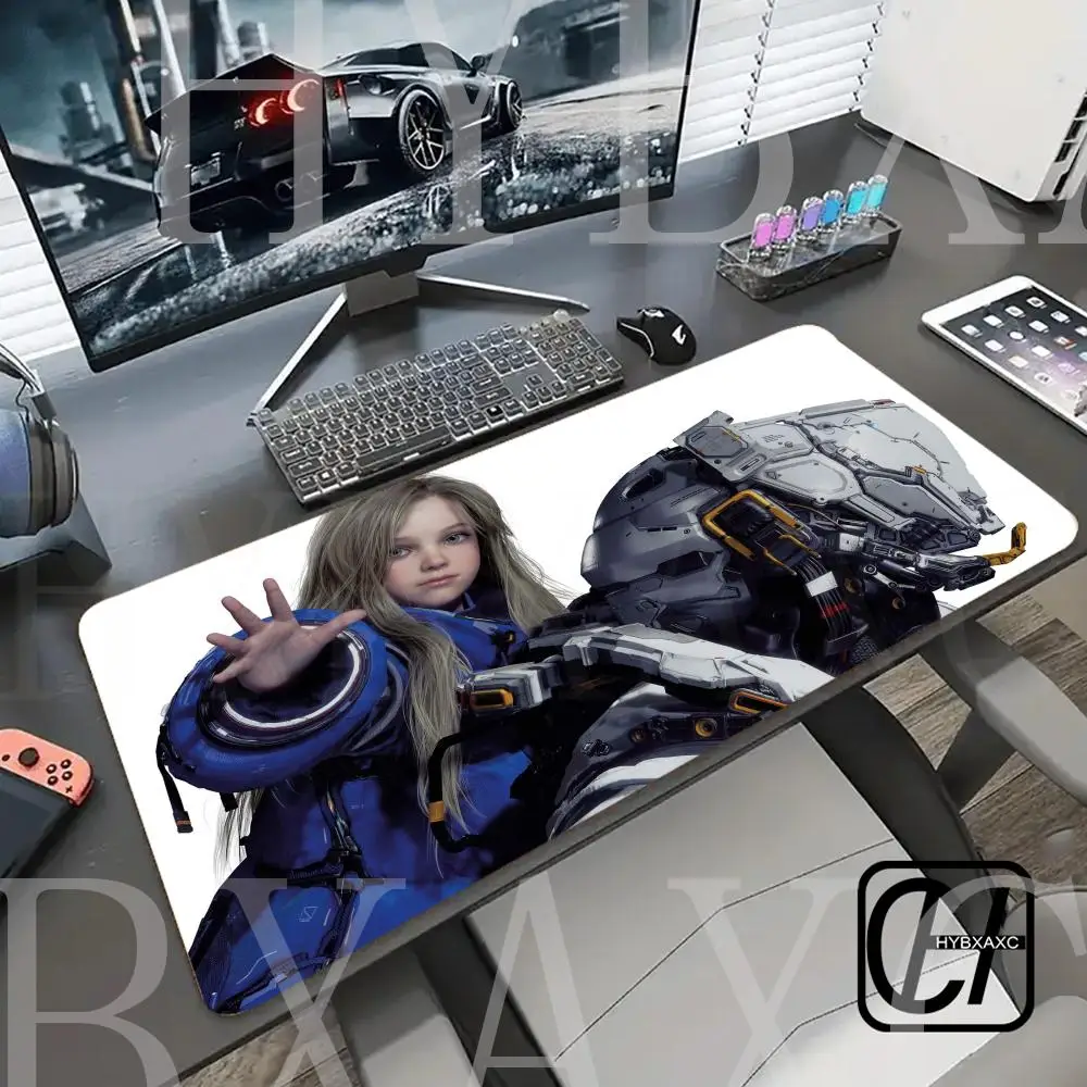 HYBXAXC Beliebtes Spiel P-Pragmata Charaktere Android Girls Diana Hugh Williams Großes Schwarzes Mauspad Tastaturunterlage Gaming-Mauspad