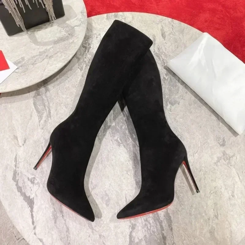 

Top Quality Red Soled Womens High Heel Boots Luxury Fashion Women over the knee boots classic style designer high top boots