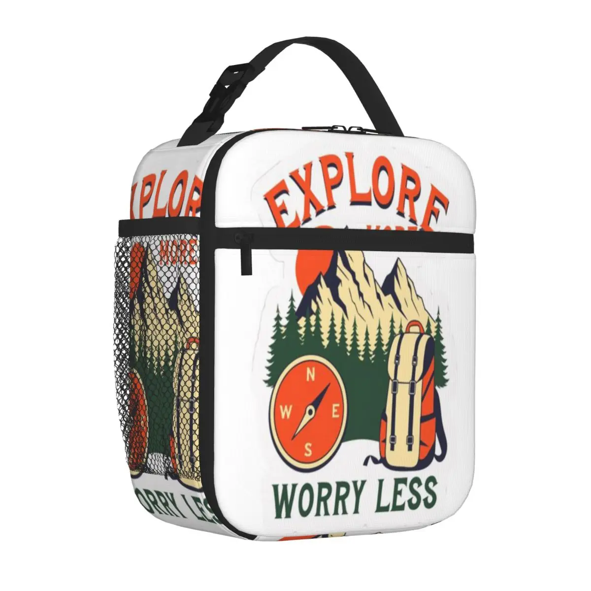 Hot Sale Vintage Hiking Adventure Sticker Handheld Outdoor Lunch Bag Campus Lunch Thermal Food Carrier