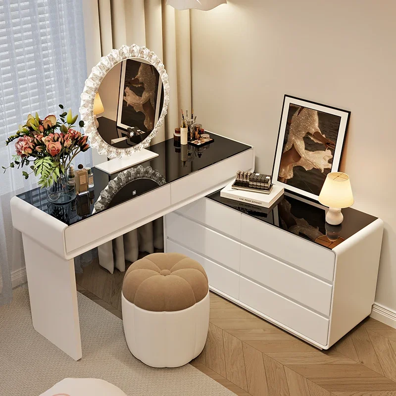 

Simple Storage Makeup Vanity Desk Wooden Glossy Mirror Vintage Makeup Vanity Desk White Corner Kaptafel Furnitures For Bedroom