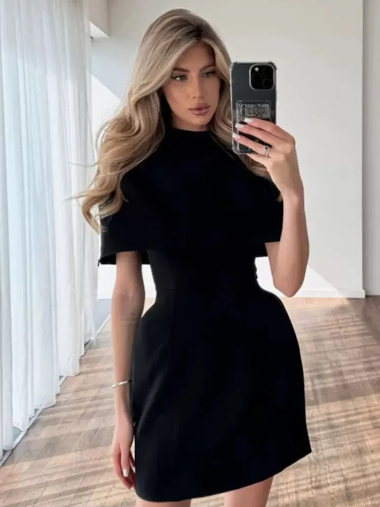 

HH Women Summer New Fashion Versatile Sleeveless Square Neck Shawl Zipper Dress Female Temperament Sexy Elegant Slim Short Dress