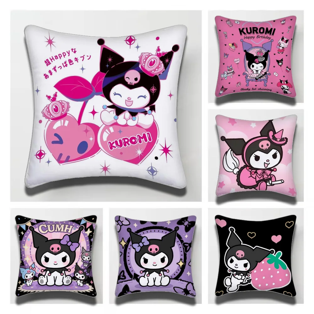 1PC Kuromi Sanrio Cute Pillow Case Short Plush Double-Sided Printing Home Machine Washable in Warm Winter Cushion Cover