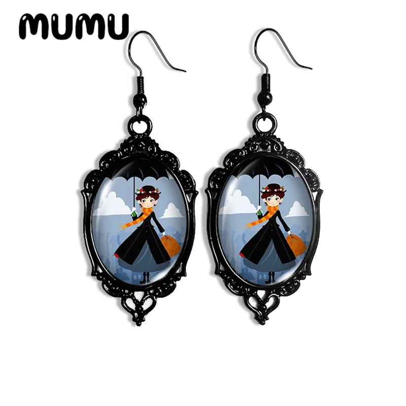 2024 New Mary Poppins Dangle Earring Black Lace Oval Earrings Handmade Glass Dome Jewelry Gifts