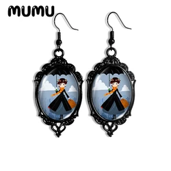 2024 New Mary Poppins Dangle Earring Black Lace Oval Earrings Handmade Glass Dome Jewelry Gifts