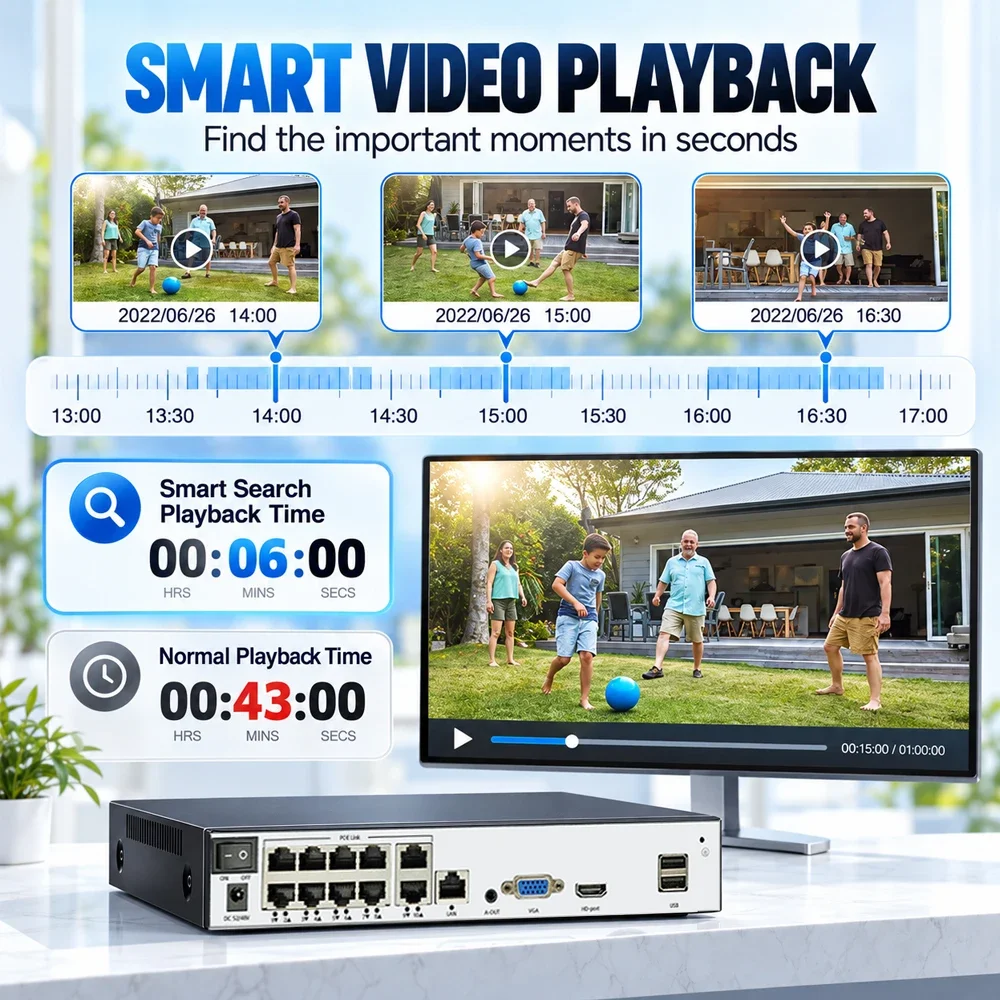 4K Ultra HD 8MP 10CH 8CH PoE NVR For Wired IP Cameras H.265 HEVC Motion Detection Video Recorder Audio HDMI VGA Home CCTV System