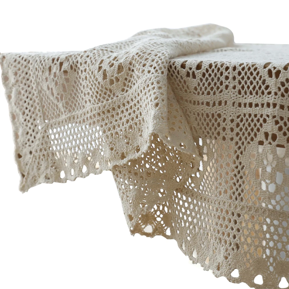 

Charming Beige Lace Tablecloth Hollow Out Decorative Baby Table Cover Camping Polyester Practical Item Dining Center Sideboards