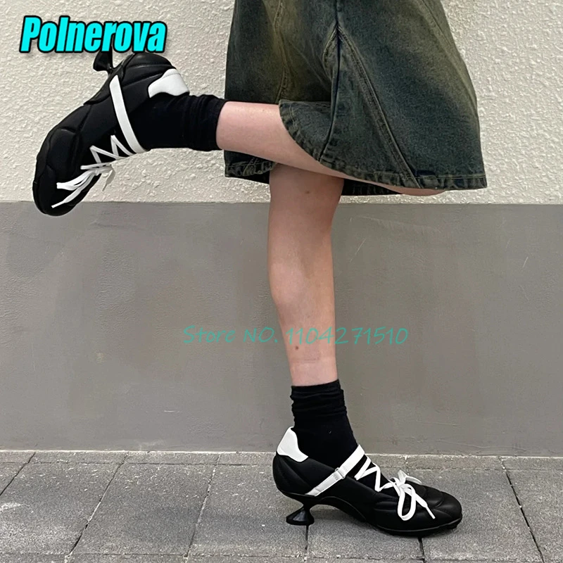 

Novelty Strange Heel Women's Pumps Silver Black Round Toe Lace-Up Ballet Shoes Spring Summer New Fashion Women Casual Sneakers