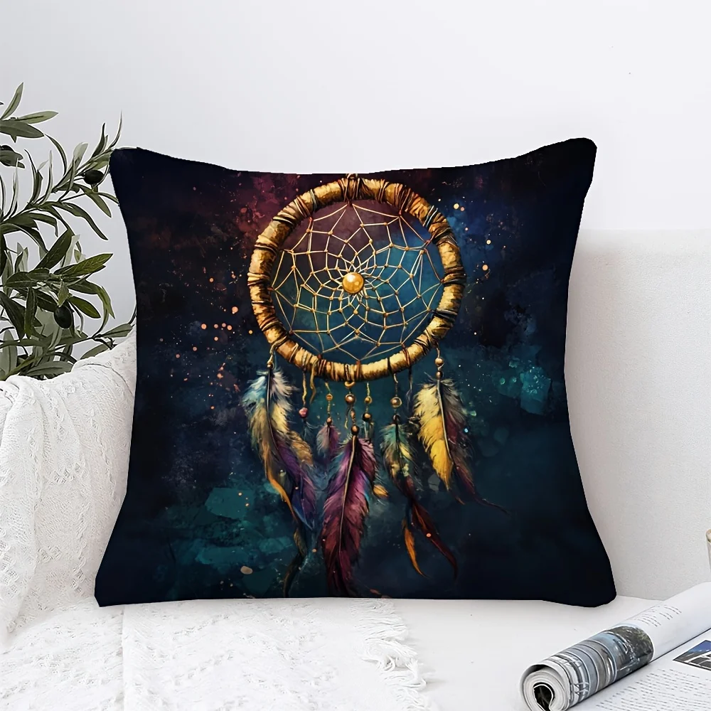 Bohemian Dreamcatcher Throw Pillow Cover Boho Chic Macrame Wall Art Decor for Sofa Couch Cushion