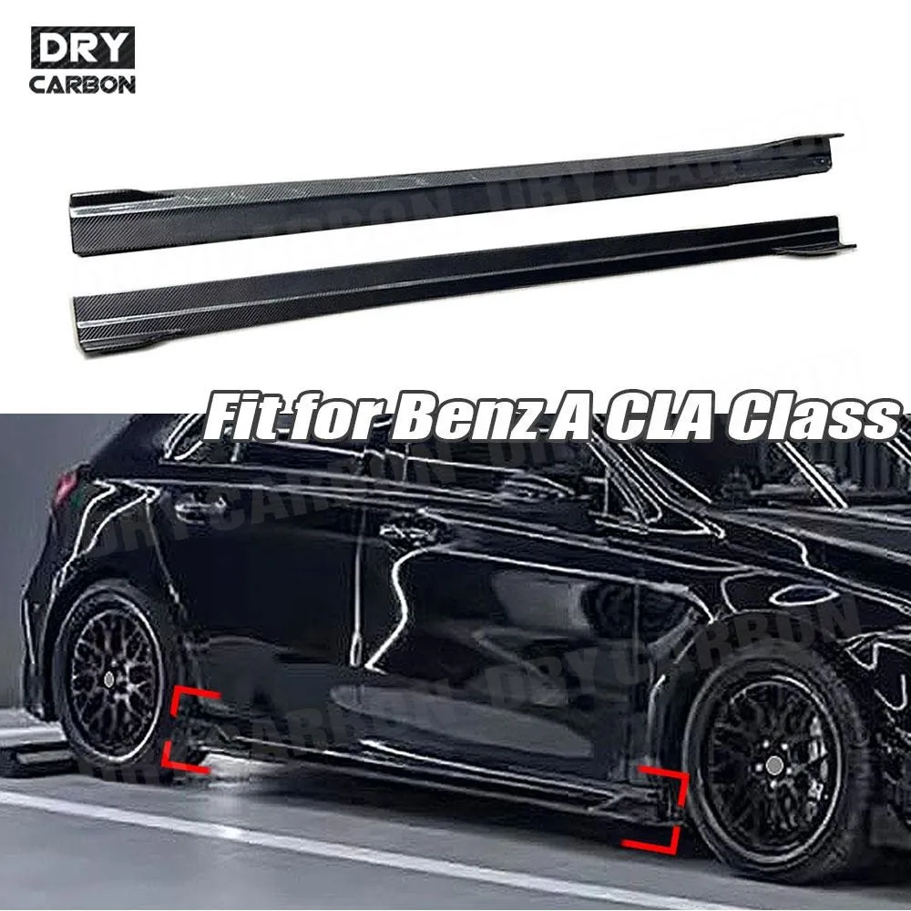 For Mercedes Benz A CLA Class W177 W118 A35 CLA35 AMG 2019+ Carbon Fiber Side Skirt Bumper Apron Extension FRP Car Accessories