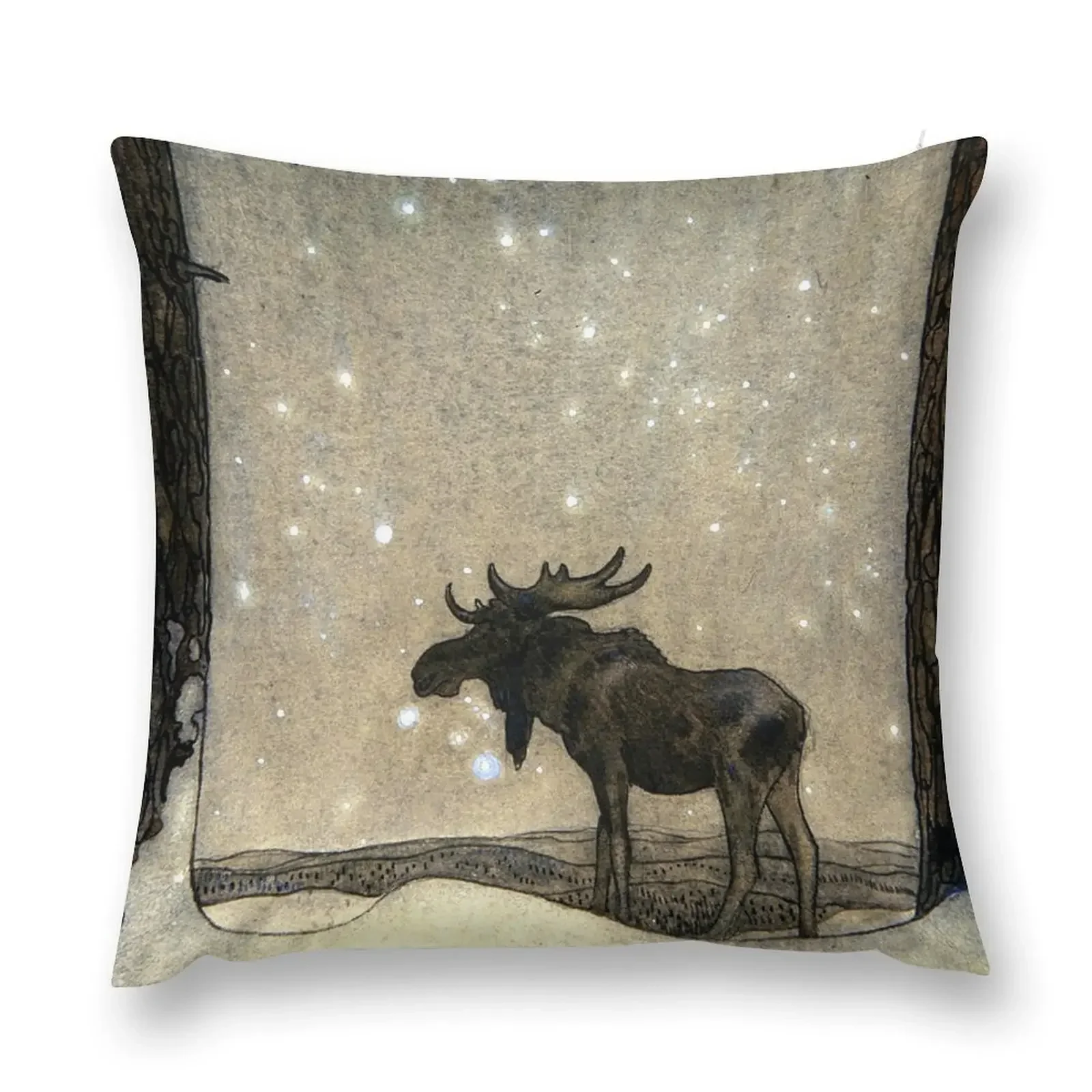 Leap the Elk in the Snow at Night - John Bauer Throw Pillow bed pillows Christmas Pillow covers for pillows pillow