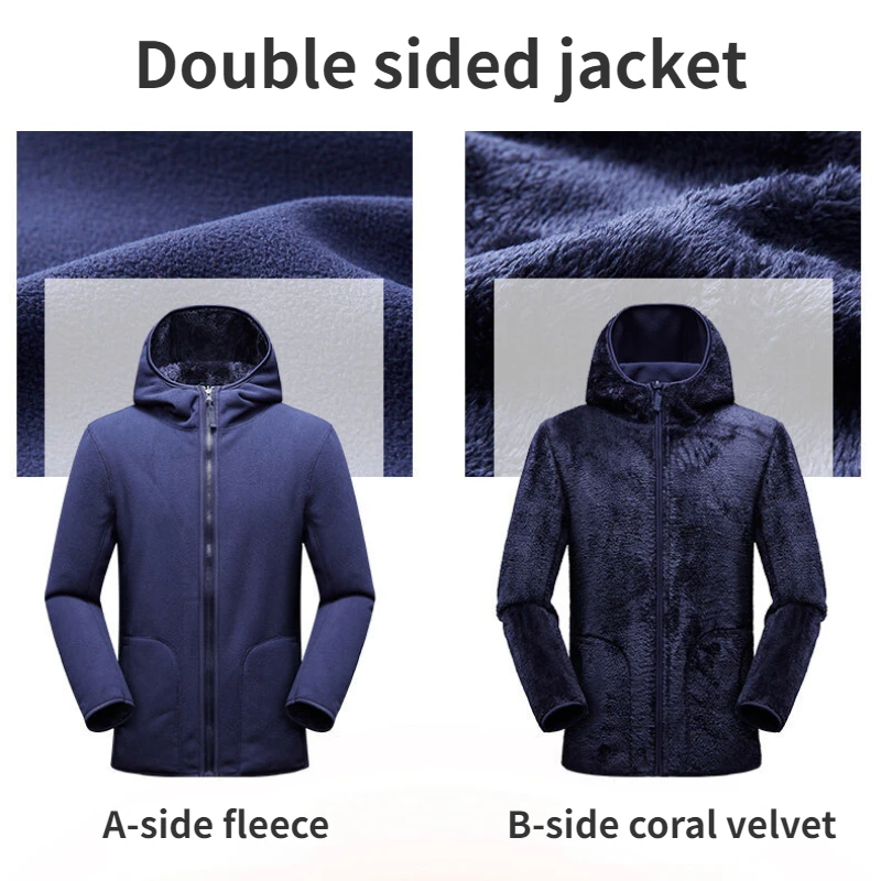 Outdoor Hiking Jacket Men Women Double-sided Fleece Warm Windproof Hooded Jackets Climbing Cycling Camping Fishing Coats Winter