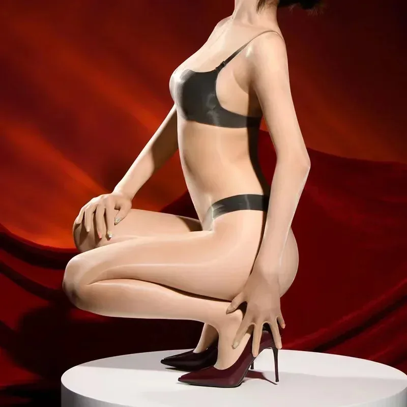 

Женское сексуальное прозрачное масляное глянцевое боди, прозрачное боди, эротическое белье, бесшовный эластичный комбинезон с пятью пальцами