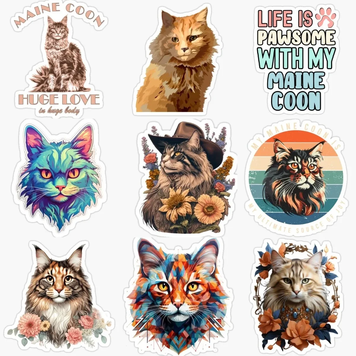 

Creative Color Maine Coon Cat Creative Pets PVC Waterproof Stickers for Decorate Car Van Bicycle Fridge Window Wall Helmet Decal