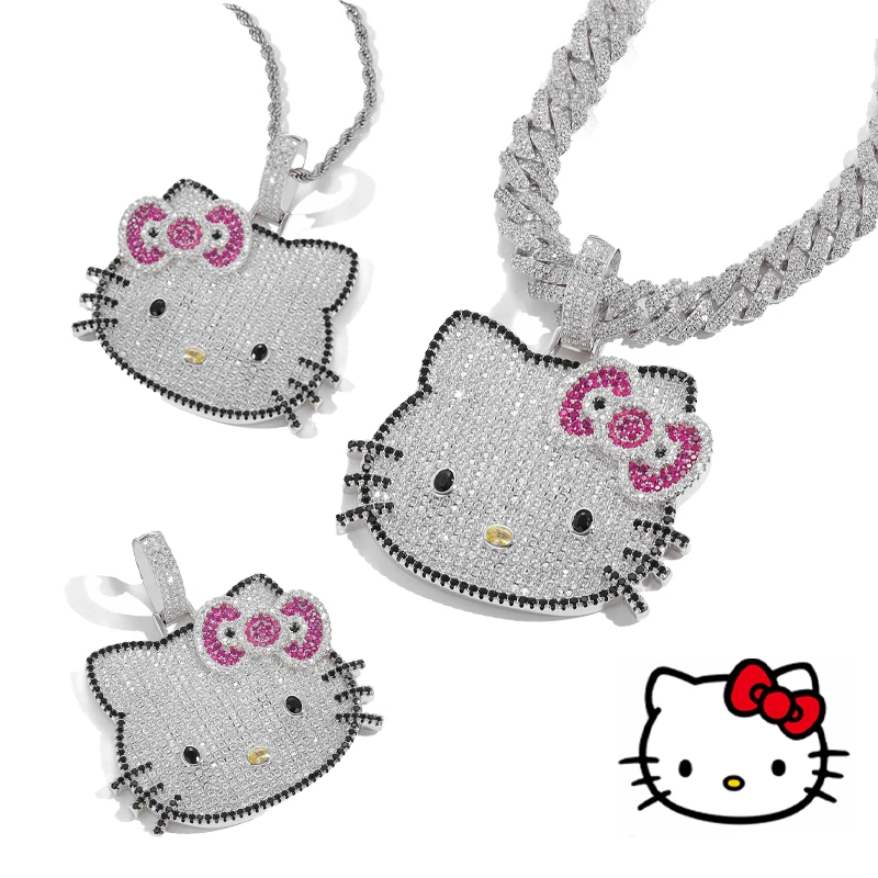 Hello Kitty Necklace Hip Hop Twist Chain Anime Sanrio Pendant Ins Hip Hop Accessories Men Women Kit Necklace Gift Wholesale