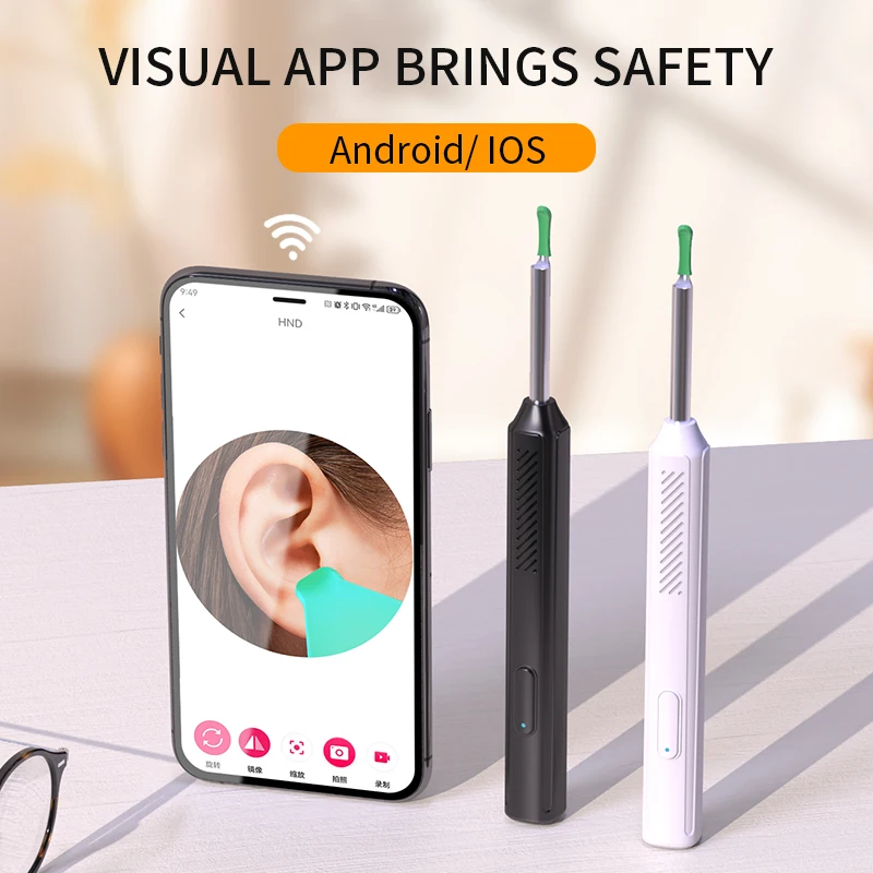 

Ear wax cleaning kit with camera, equipped with 6 replaceable spoon heads, ear wax removal tool, USB power supply, APP viewing