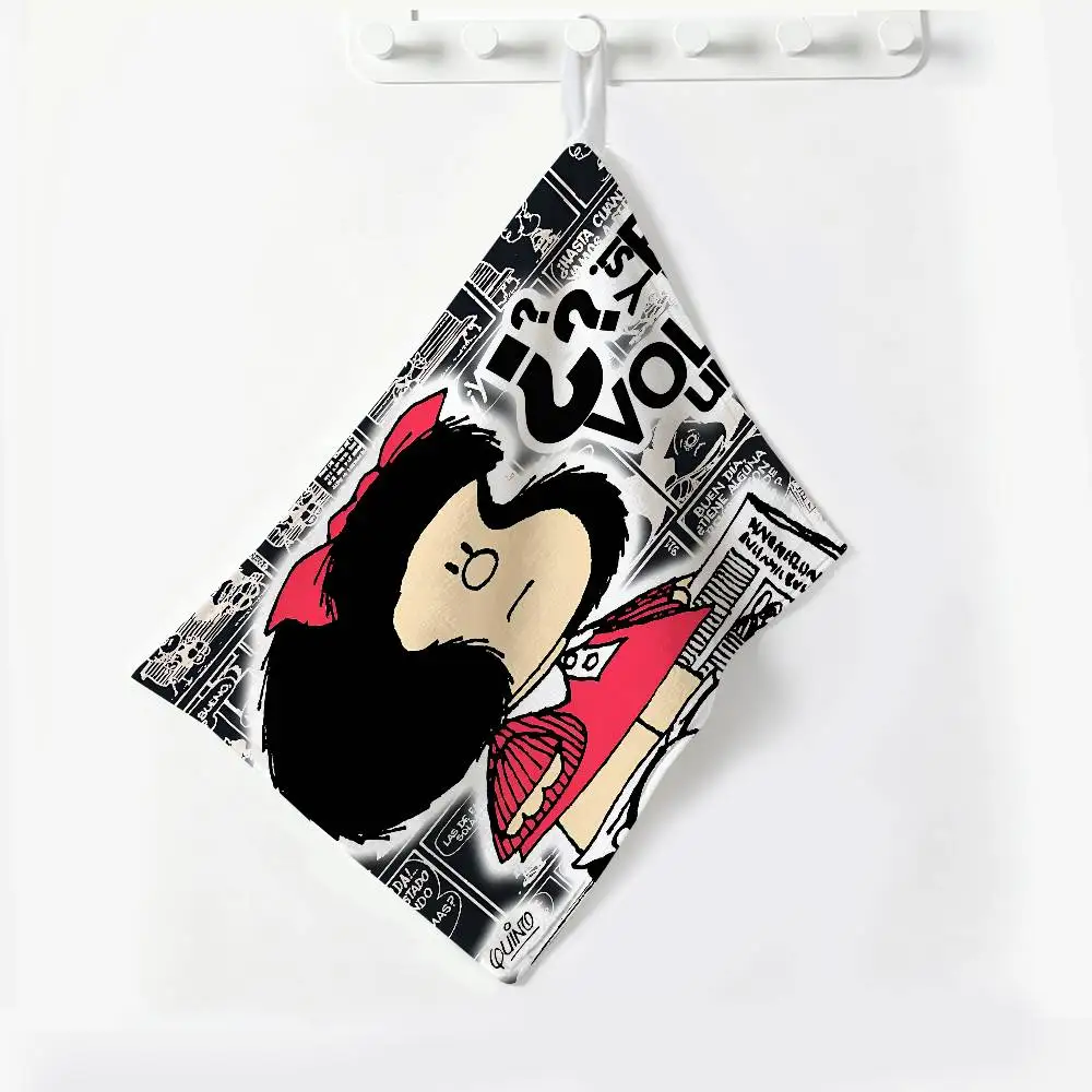 M-Mafalda Girl Polyester Cotton Hanging Kitchen Towel, Soft Hand Wiping Towel, Reusable for Kitchen Bathroom Home