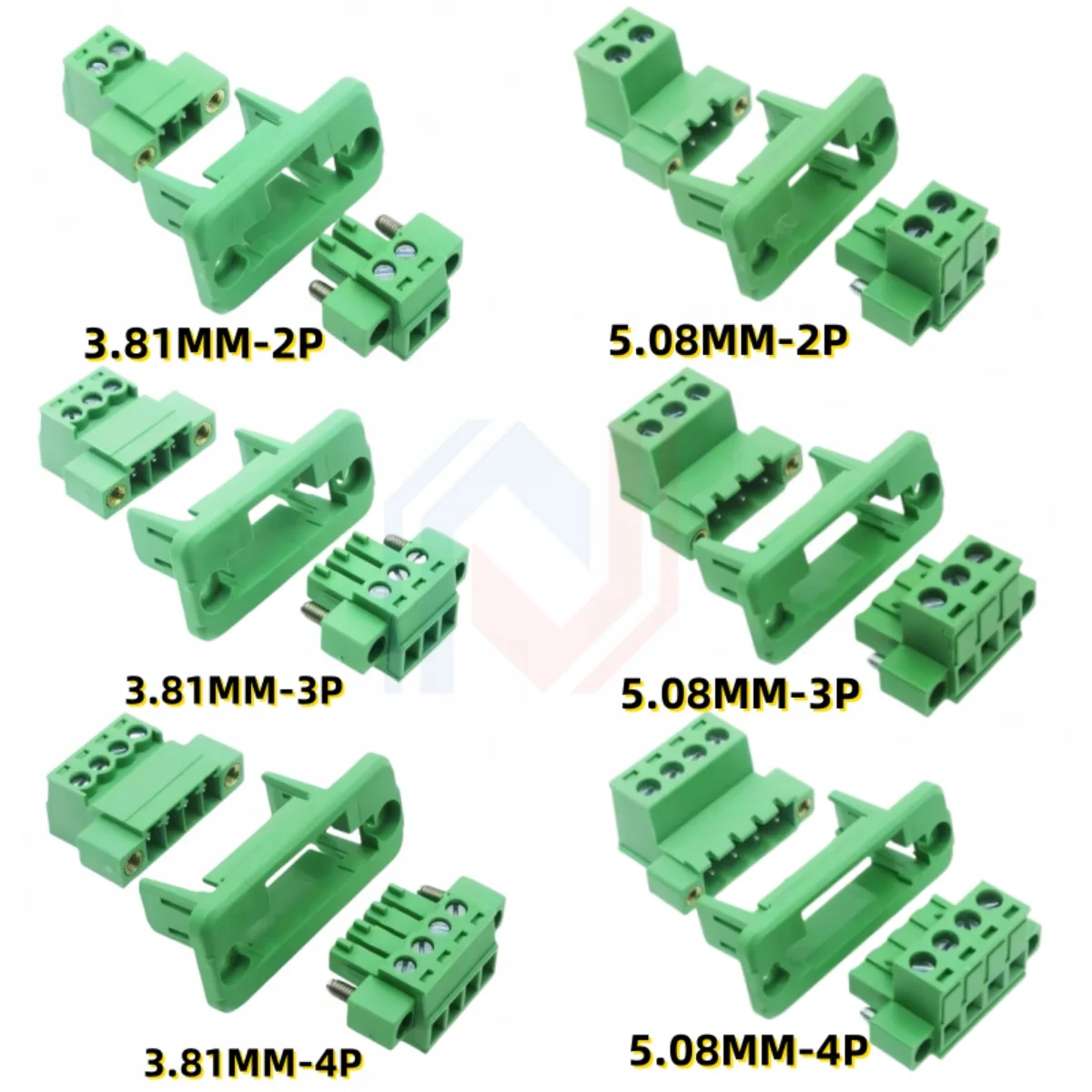 

2sets 15EDGWC 3.81mm 5.08mm Terminal Block Through-wall Welding-free Plug-in Type 2P/3P-16P 15EDG 3.81mm with Flange Fixed Panel