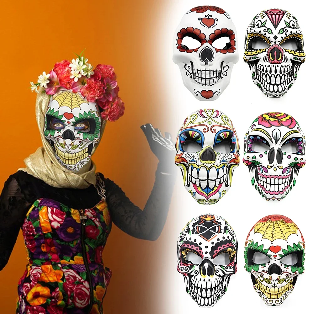 Gruselige Maske mit Totenkopf-Aufdruck, mexikanische Tag der Toten, Halloween-Kostüm-Maske, Halloween-Maskerade-Knochen-Kostümzubehör