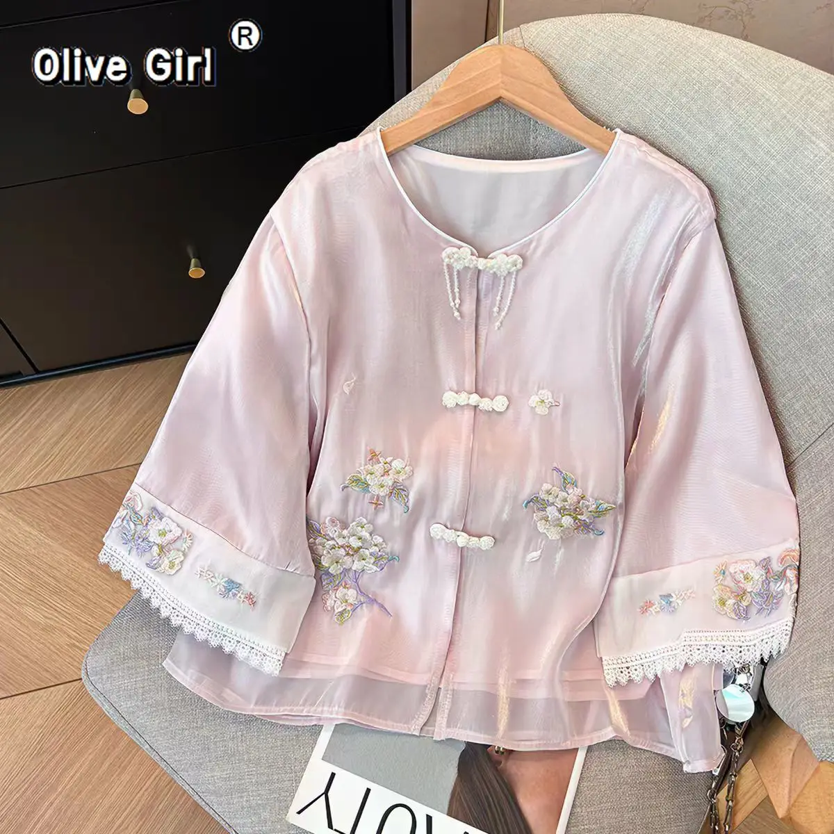 olivegirl-chinese-style-embroidered-button-chiffon-top-for-2026-summer-tea-and-improved-hanfu-skirt-two-piece-set-for-women