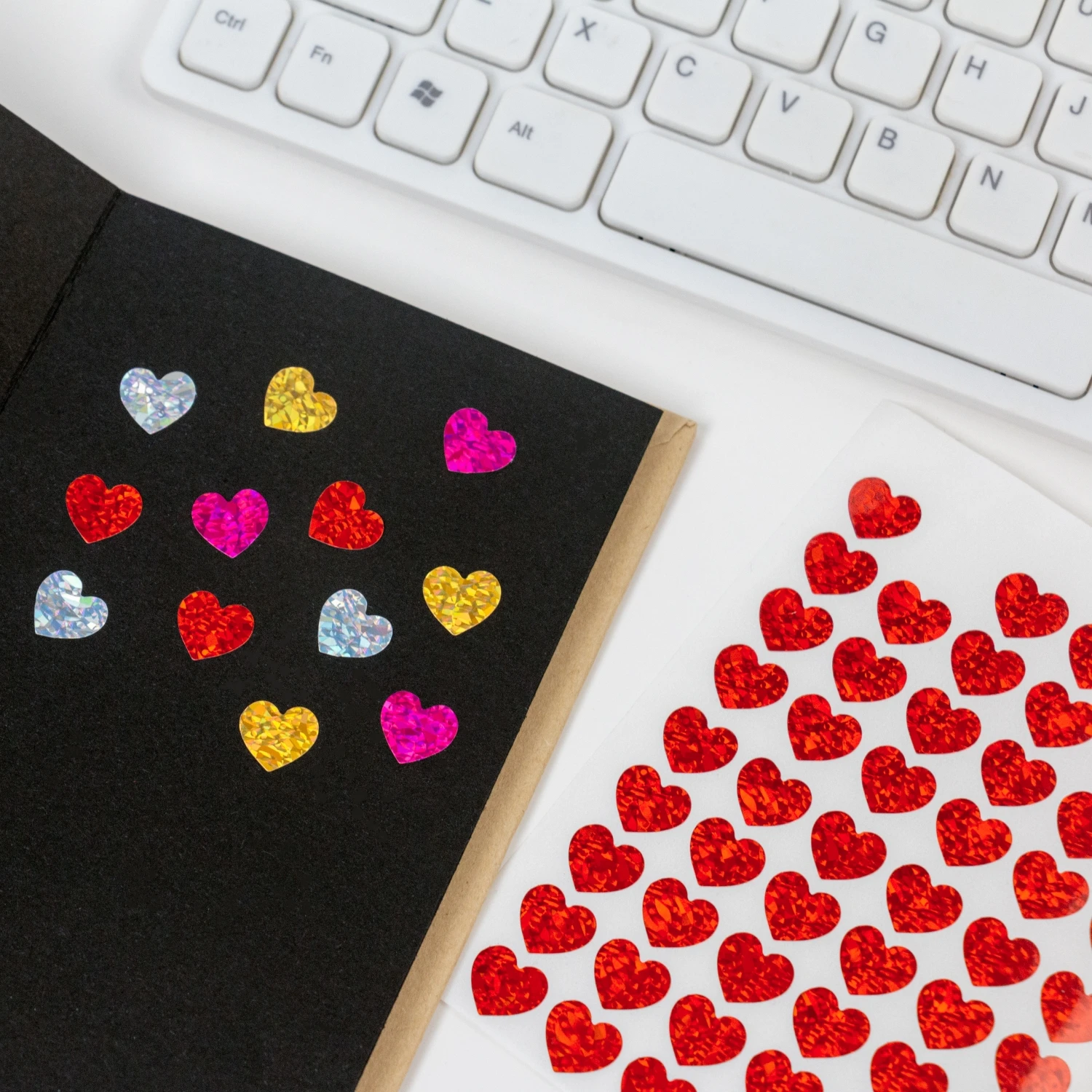 

10 Sheets Laser Heart Stickers Pack Mini Color Love Self-adhesive Marker Notes Decoration for Diary Album Valentine's day F7754