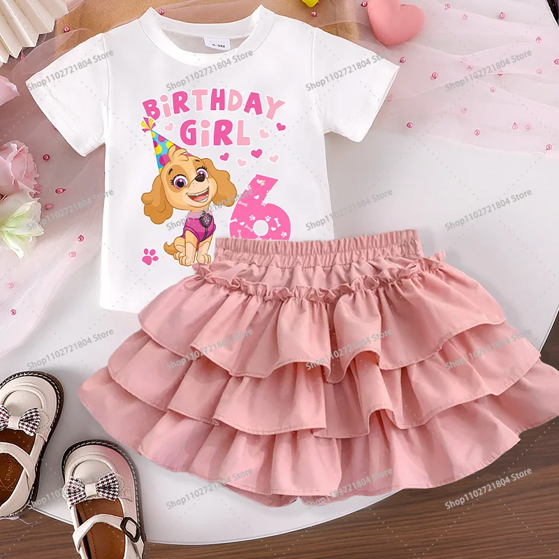 Image of Anime Paws Patrol 2-teiliges Set mit Rock und T-Shirt für Mädchen, Cartoon Nummer 1-9 Bedrucktes Kleid und T-Shirt Set, Kinder Sommer Röcke und Oberteile Set