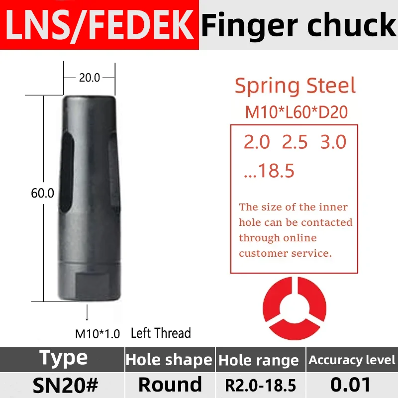 Stuka Finger Chuck For LNS SN20# M10*1.0 L/R Fedek Bar Feeder Parts Spring Steel collet