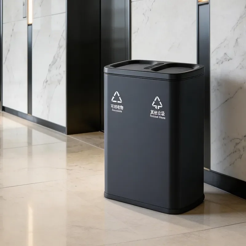 Stainless Steel Classification Trash Can with Ashtray Large Vertical Waste Bin for Indoor Commercial Public Places Elevator