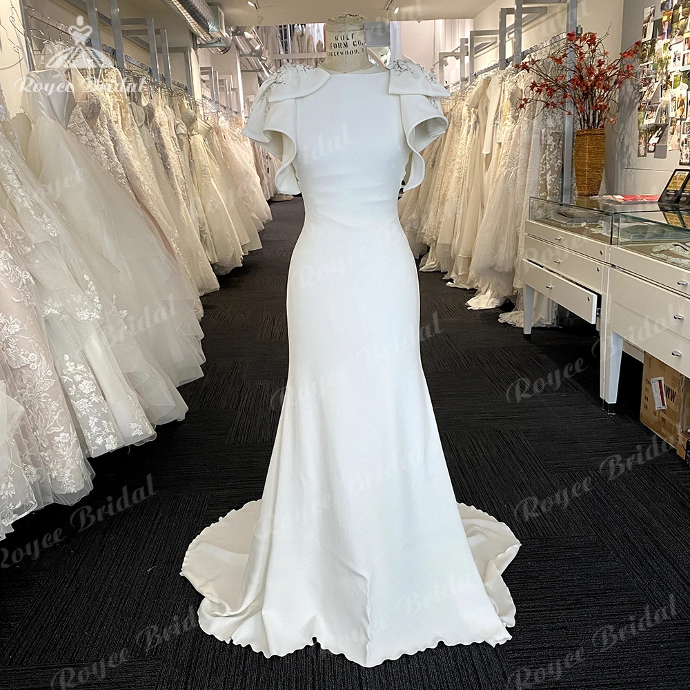 

Roycebridal Sexy Crepe Mermaid Wedding Gowns Pearls Beads Receipetion Dinner Party Bridal Dress Robes Longues