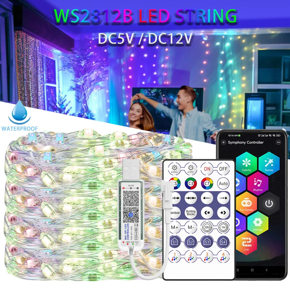 

5/10/20/30M WS2812B RGBIC Dream Color LED Strip String WS2812 WIFI Music Rainbow Fairy Christmas Lights DIY Home Decor DC5V/12V