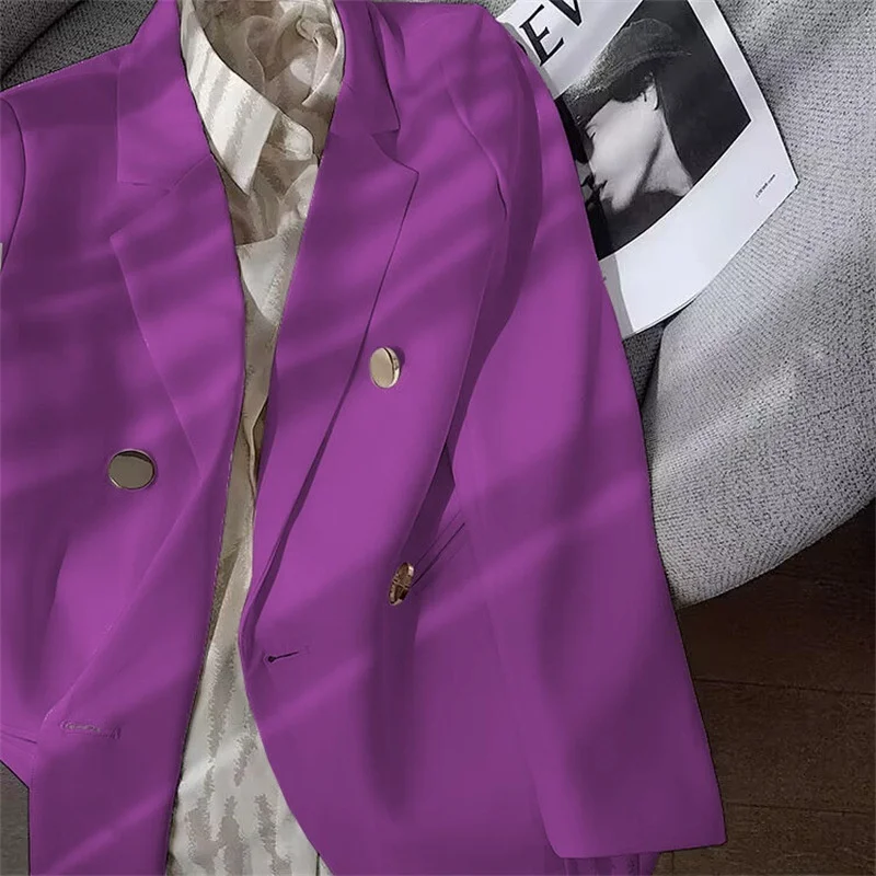 

Elegant Purple Thin Ladies' Suit Jacket Loose Fit Metal Buckle 22 Colors Commute Style Polyester Fabric Autumn Winter Outerwear