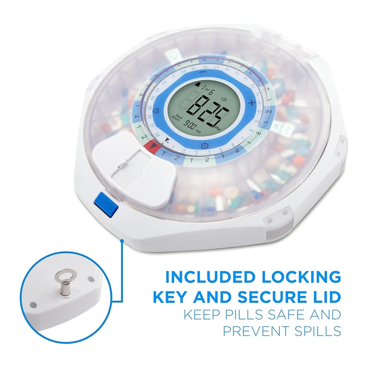 WiFi Automatic Pill Dispenser and Remote Medication Monitoring System, Adjustable Lights for Every 9 Dose, Prescription