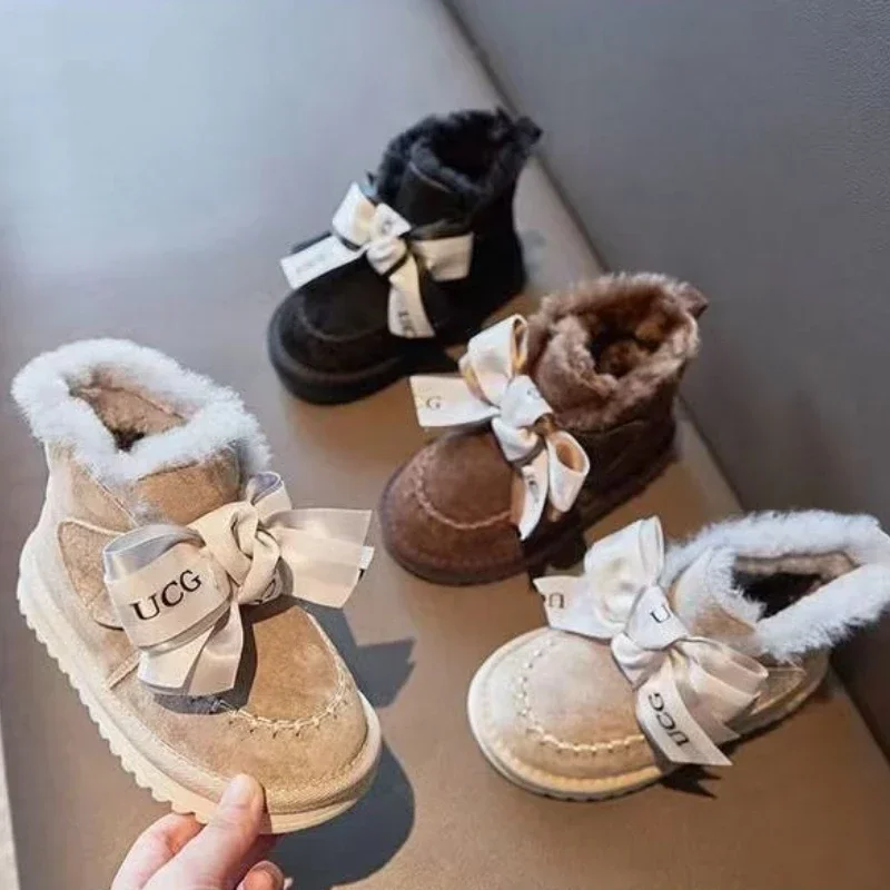 Botas de nieve Para niña, botines de algodón con aislamiento de felpa, gruesos, con punta redonda, estilo princesa, Para invierno